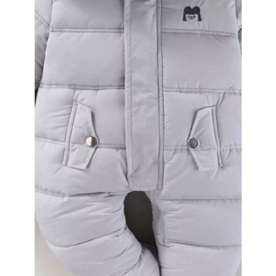 Children’s Warm Padded One-Piece Snowsuit with Fur Hood Apparel and Accessories
