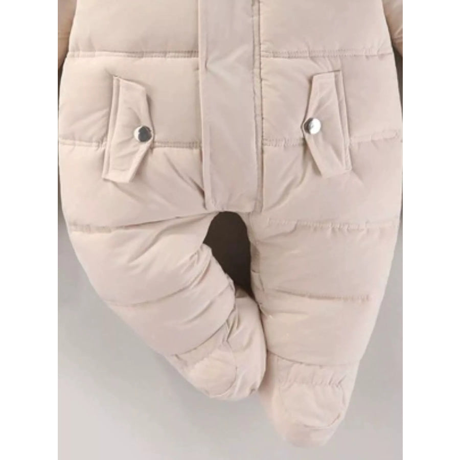 Children’s Warm Padded One-Piece Snowsuit with Fur Hood Apparel and Accessories
