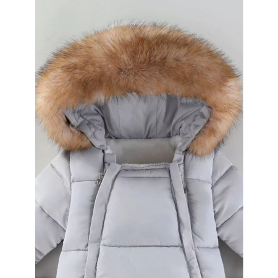 Children’s Warm Padded One-Piece Snowsuit with Fur Hood Apparel and Accessories