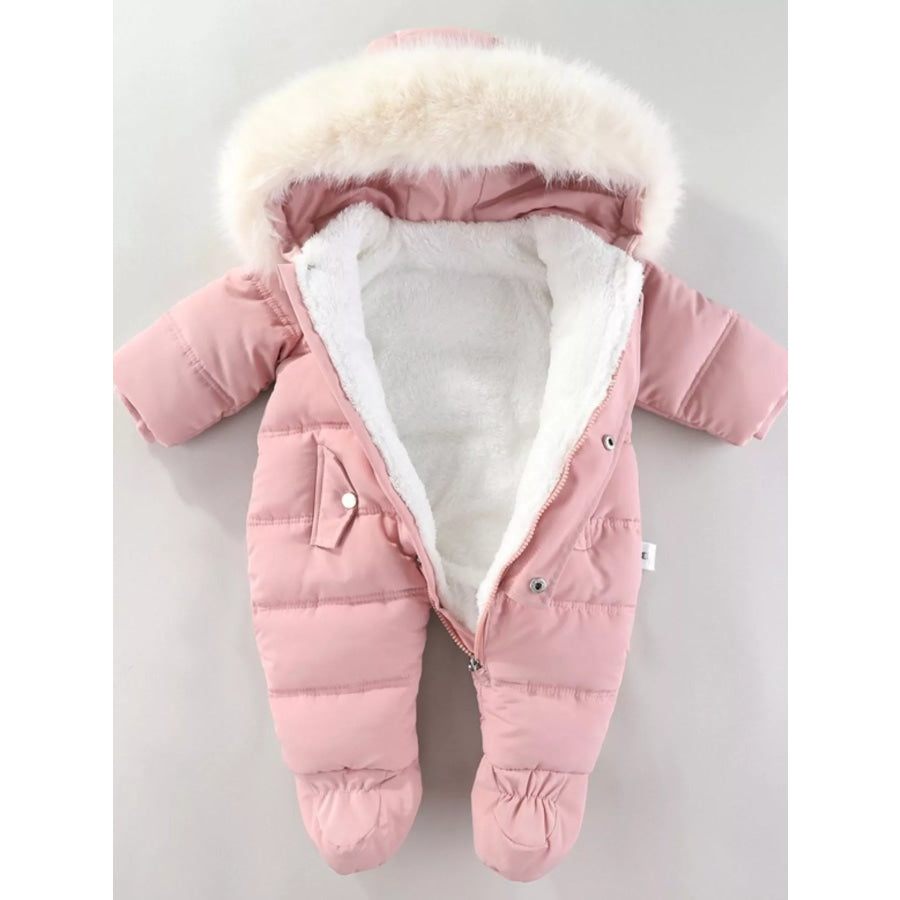 Children’s Warm Padded One-Piece Snowsuit with Fur Hood Apparel and Accessories