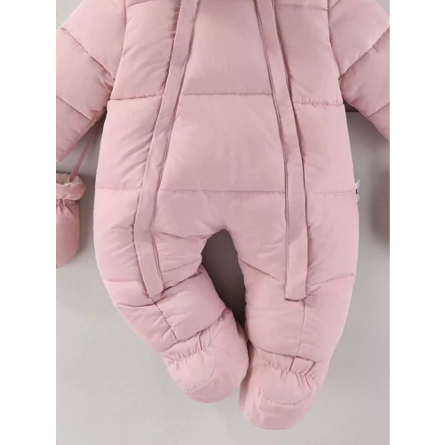 Children’s Warm Padded One-Piece Snowsuit with Fur Hood Apparel and Accessories