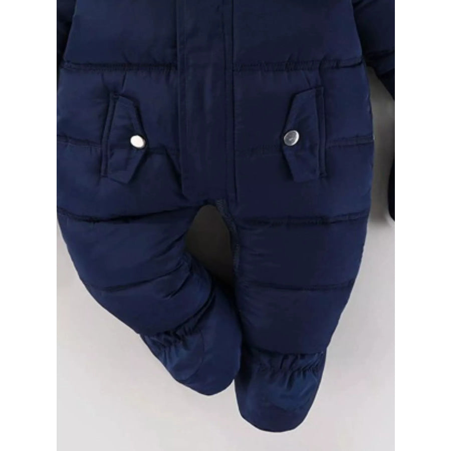 Children’s Warm Padded One-Piece Snowsuit with Fur Hood Apparel and Accessories