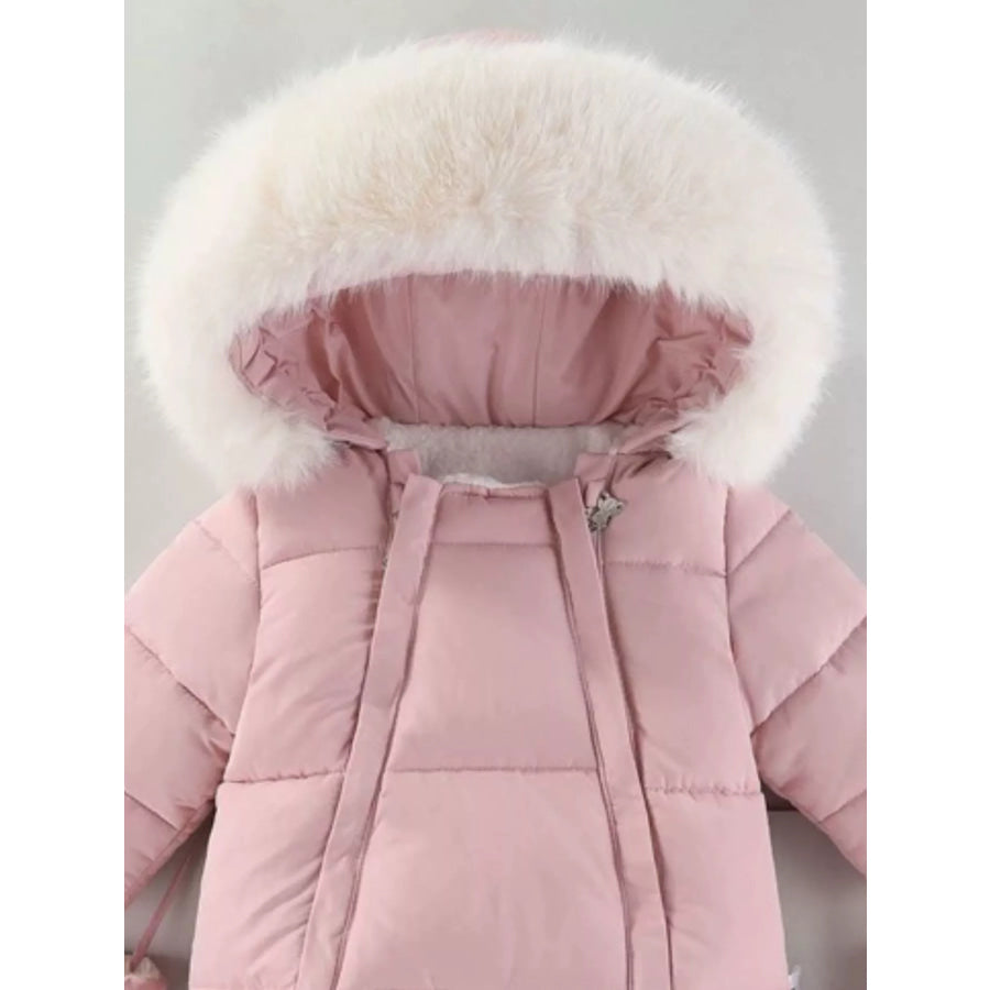 Children’s Warm Padded One-Piece Snowsuit with Fur Hood Apparel and Accessories