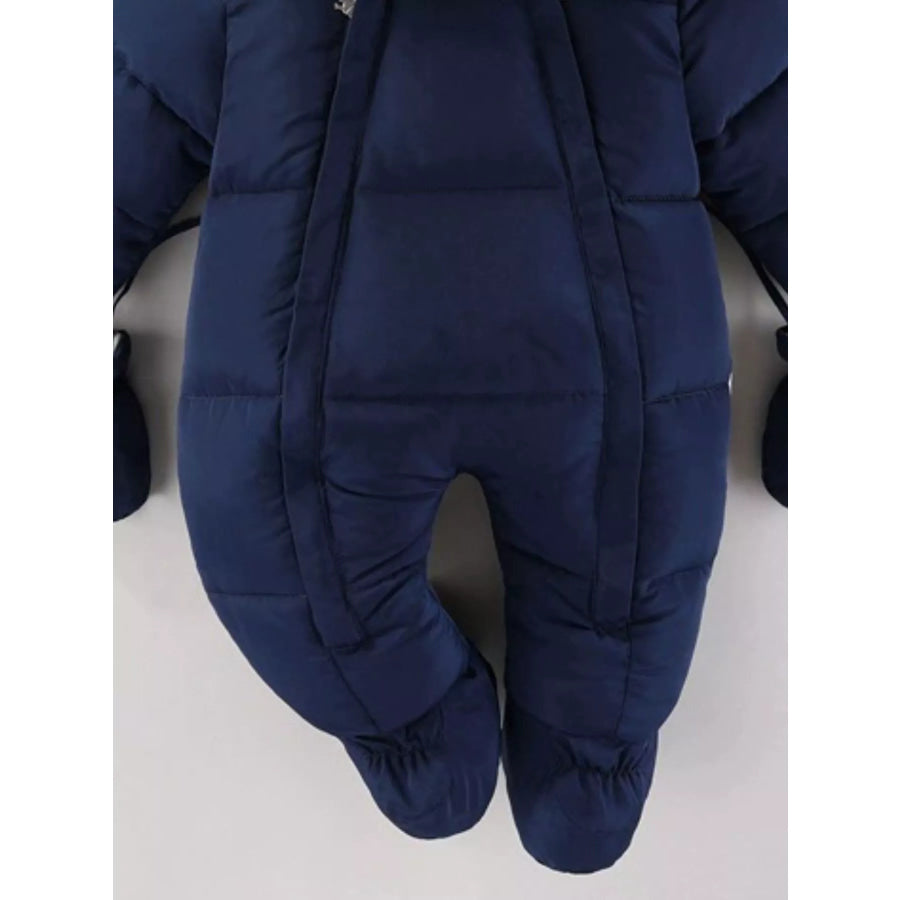Children’s Warm Padded One-Piece Snowsuit with Fur Hood Apparel and Accessories