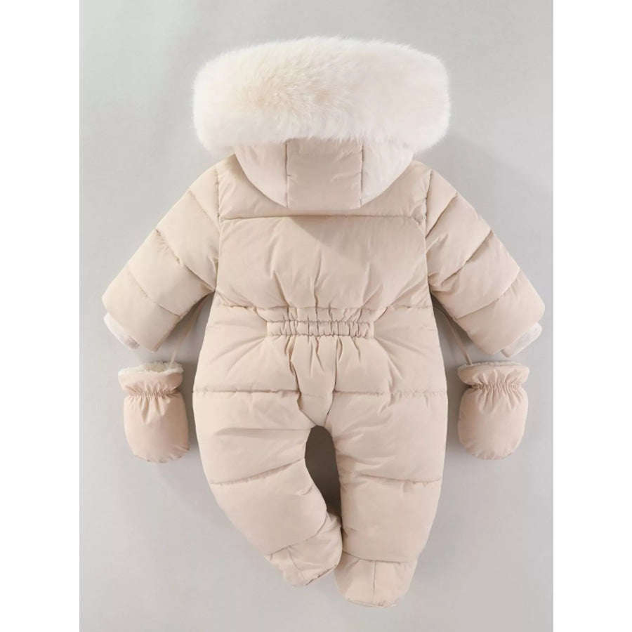 Children’s Warm Padded One-Piece Snowsuit with Fur Hood Apparel and Accessories