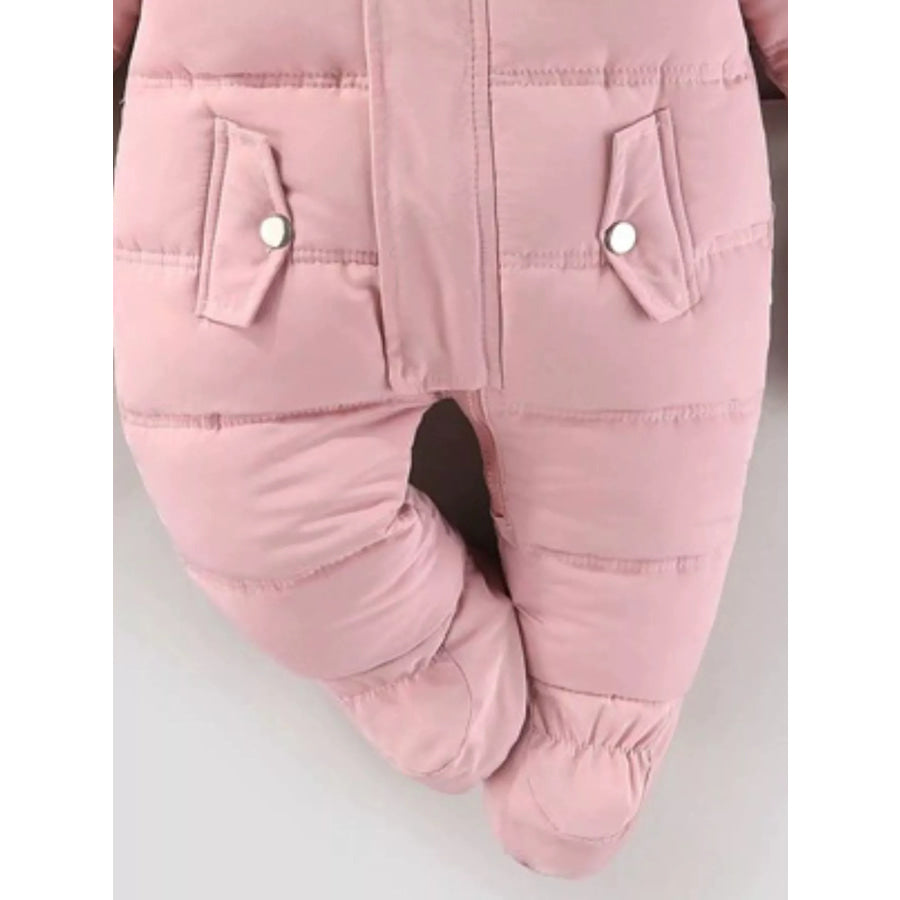Children’s Warm Padded One-Piece Snowsuit with Fur Hood Apparel and Accessories