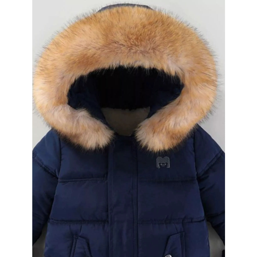 Children’s Warm Padded One-Piece Snowsuit with Fur Hood Apparel and Accessories