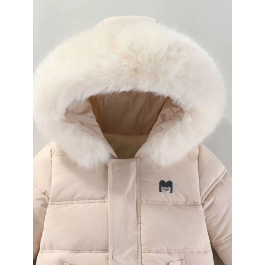 Children’s Warm Padded One-Piece Snowsuit with Fur Hood Apparel and Accessories