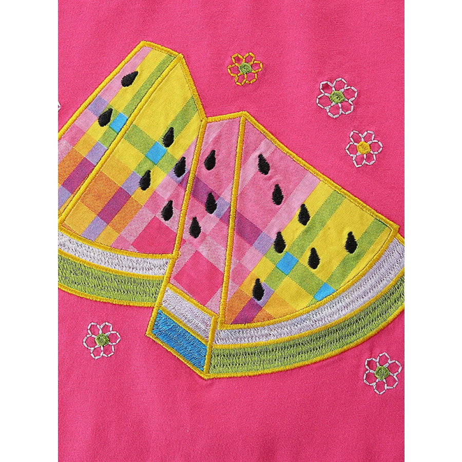 Children’s Watermelon Embroidered Tee and Shorts Pajama Set Apparel and Accessories