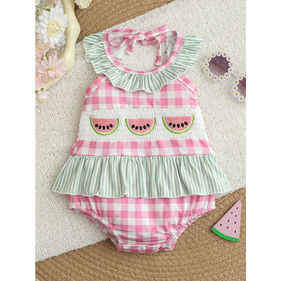 Children’s Watermelon Gingham Ruffle One-Piece Pink / 0-3M Apparel and Accessories