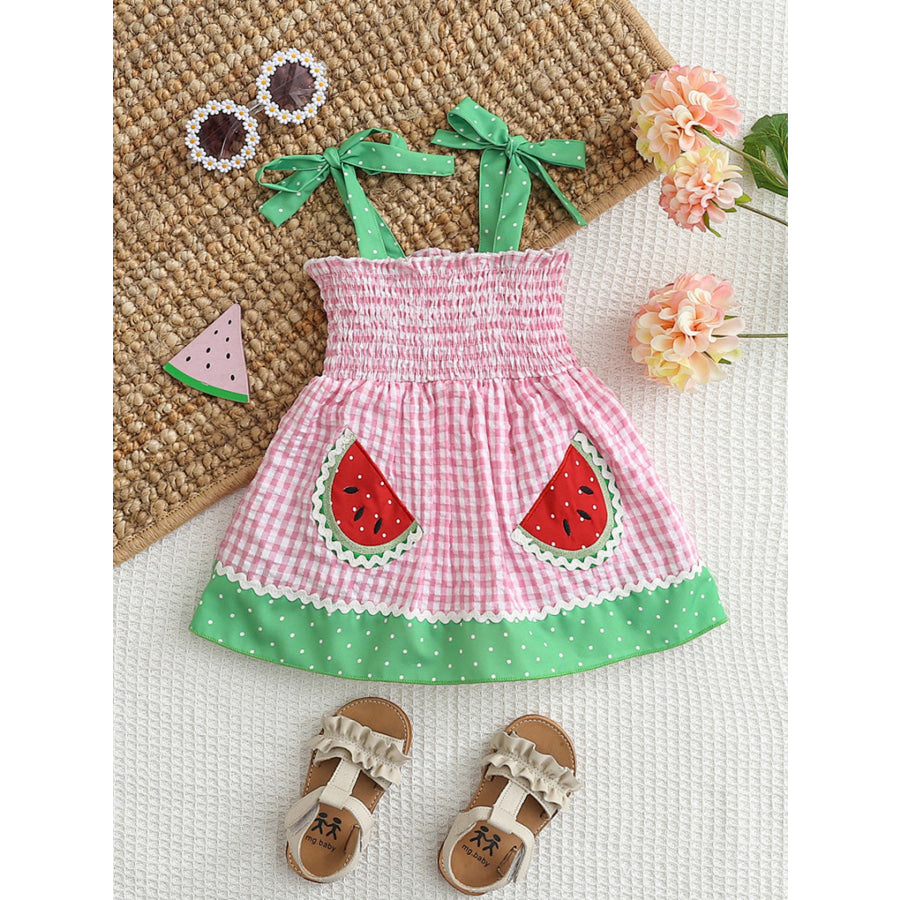 Children’s Watermelon Gingham Smocked Dress Pink / 0-3M Apparel and Accessories