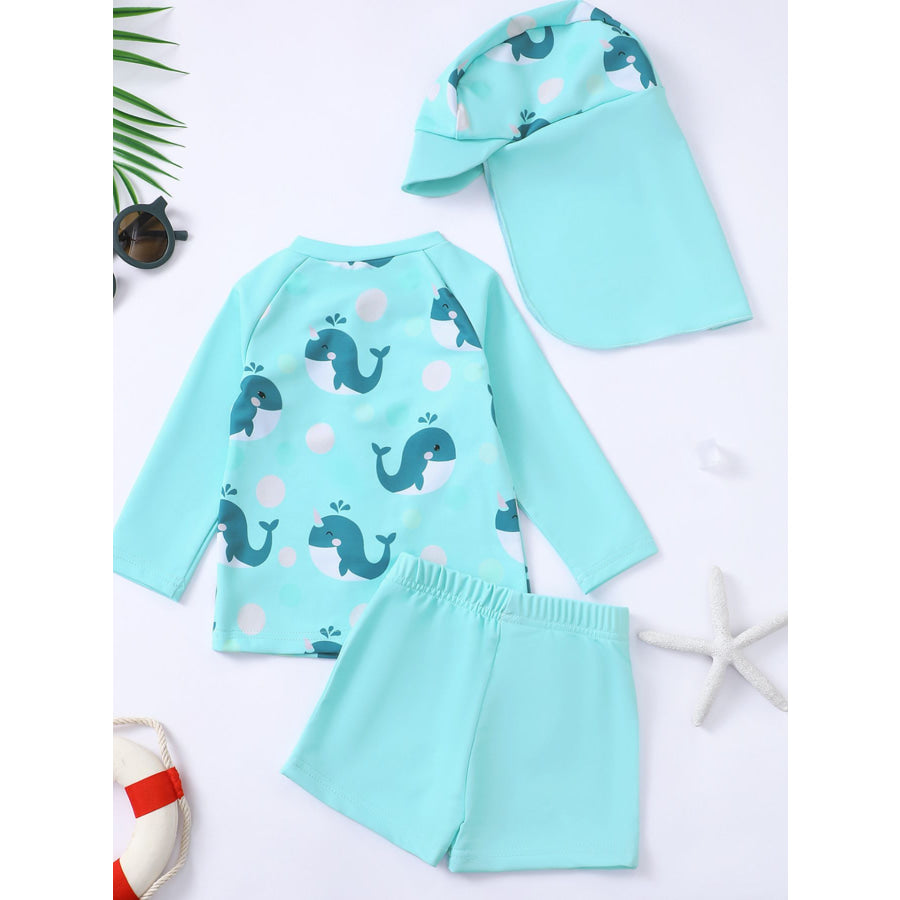 Children’s Whale Print Long Sleeve Swimwear Set Apparel and Accessories