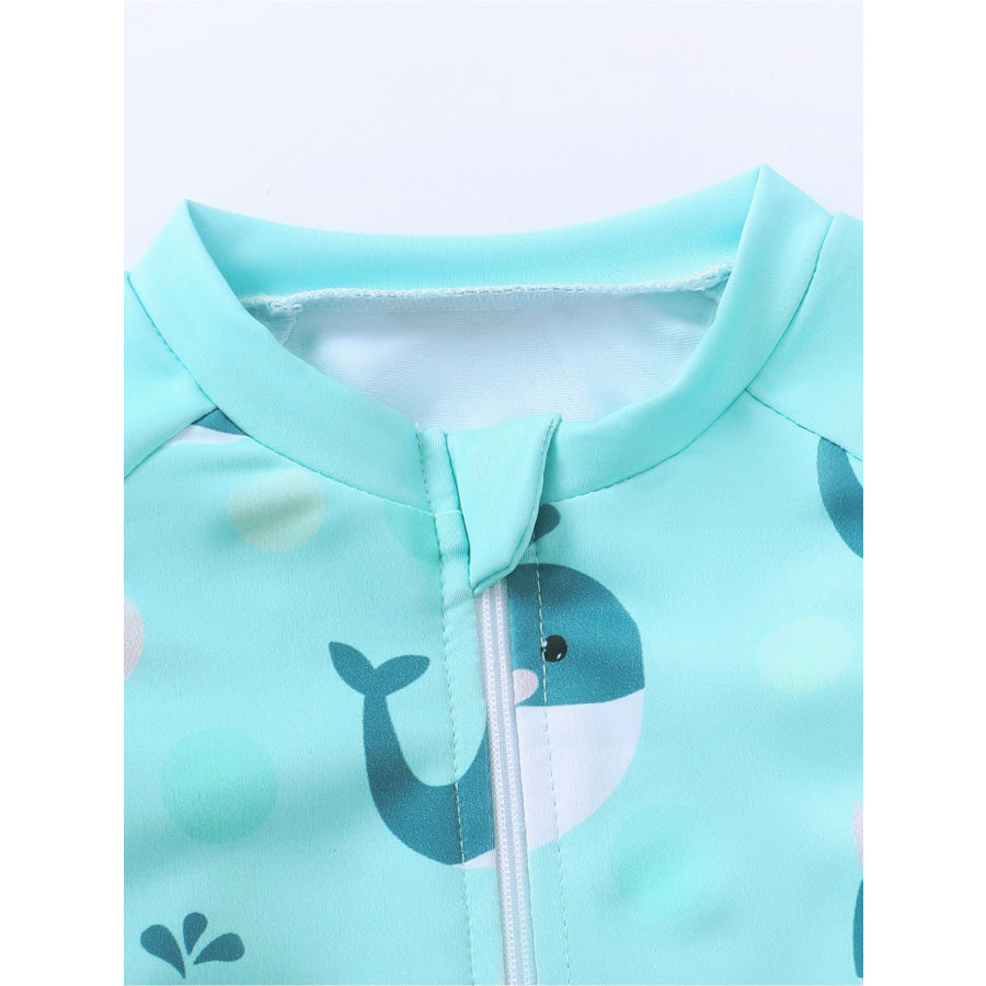 Children’s Whale Print Long Sleeve Swimwear Set Turquoise / 3-6M Apparel and Accessories