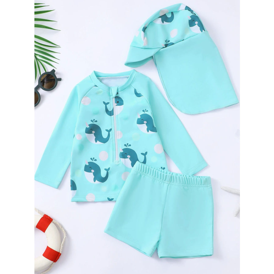 Children’s Whale Print Long Sleeve Swimwear Set Turquoise / 3-6M Apparel and Accessories