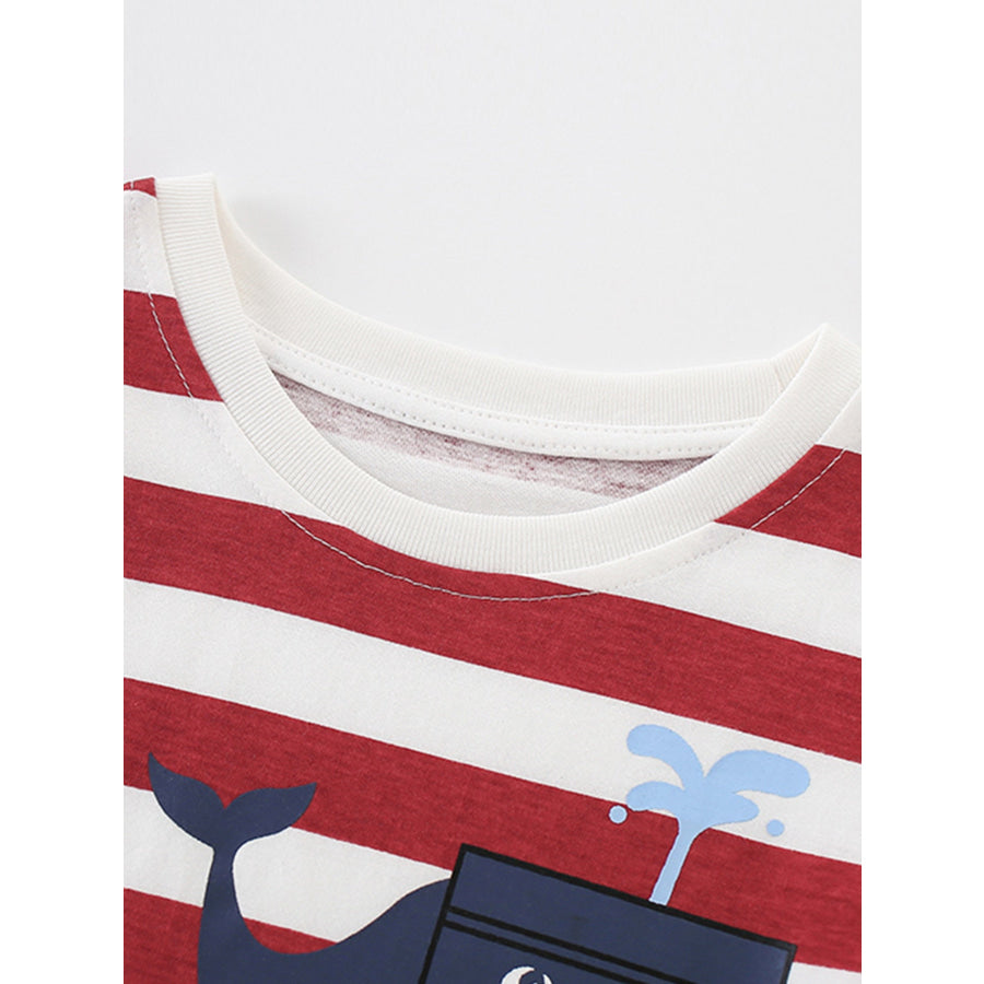 Children’s Whale Print Striped Crew Neck T-Shirt Apparel and Accessories