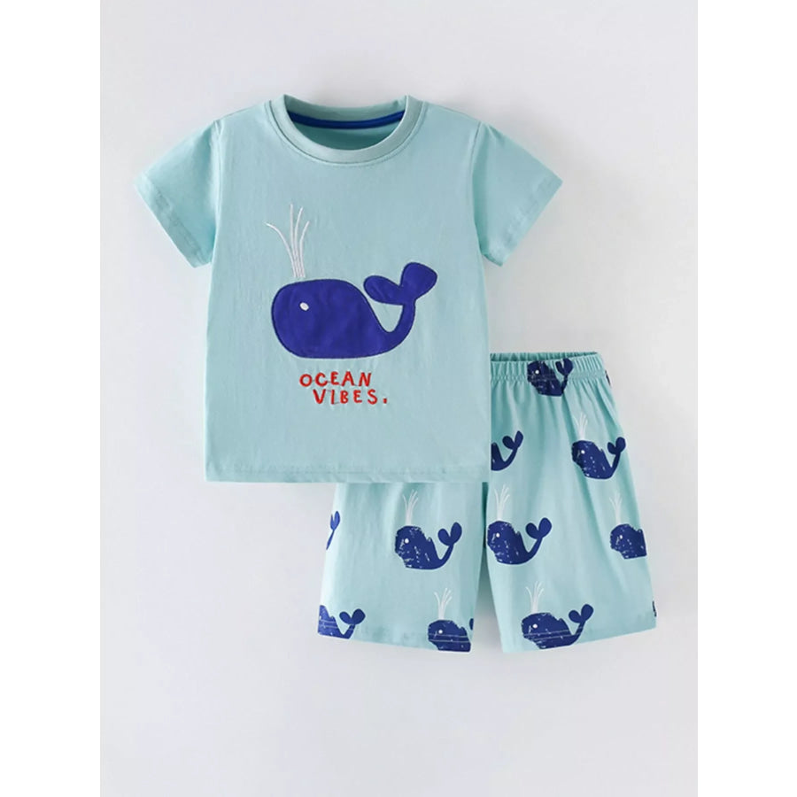 Children’s Whale Round Neck Tee and Shorts Set Blue Blue / 3Y Apparel and Accessories