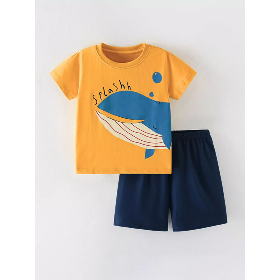 Children’s Whale Round Neck Tee and Shorts Set Tangerine / 5T Apparel and Accessories