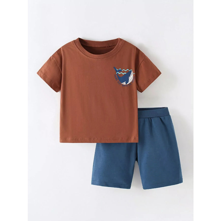 Children’s Whale Round Neck Top and Shorts Set Brown / 4T Apparel and Accessories