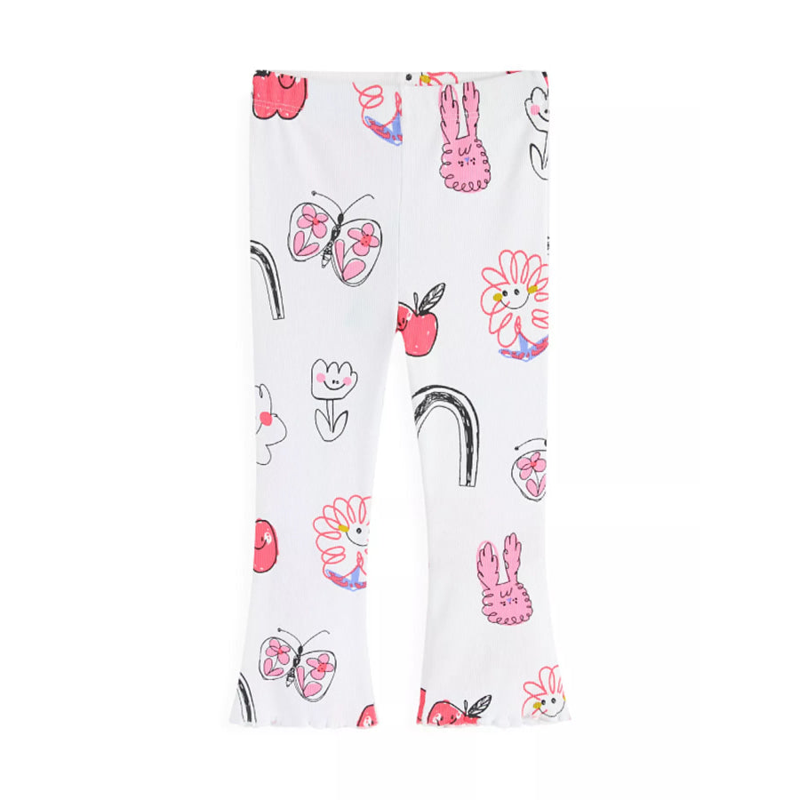 Children’s Whimsical Doodle Print Flared Leggings White / 2T Apparel and Accessories