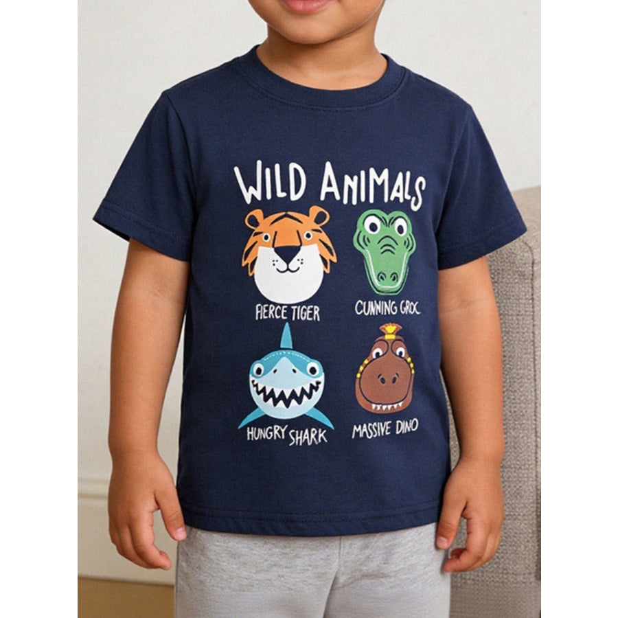 Children’s Wild Animals Graphic Crew Neck T-Shirt Dark Navy / 2-3Y Apparel and Accessories