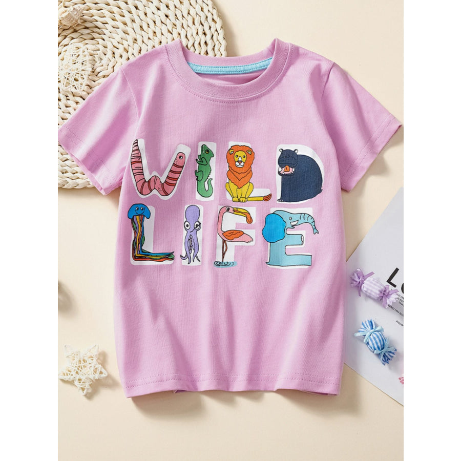 Children’s Wild Life Graphic Crew Neck Short Sleeve T-Shirt Dusty Pink / 3Y Apparel and Accessories