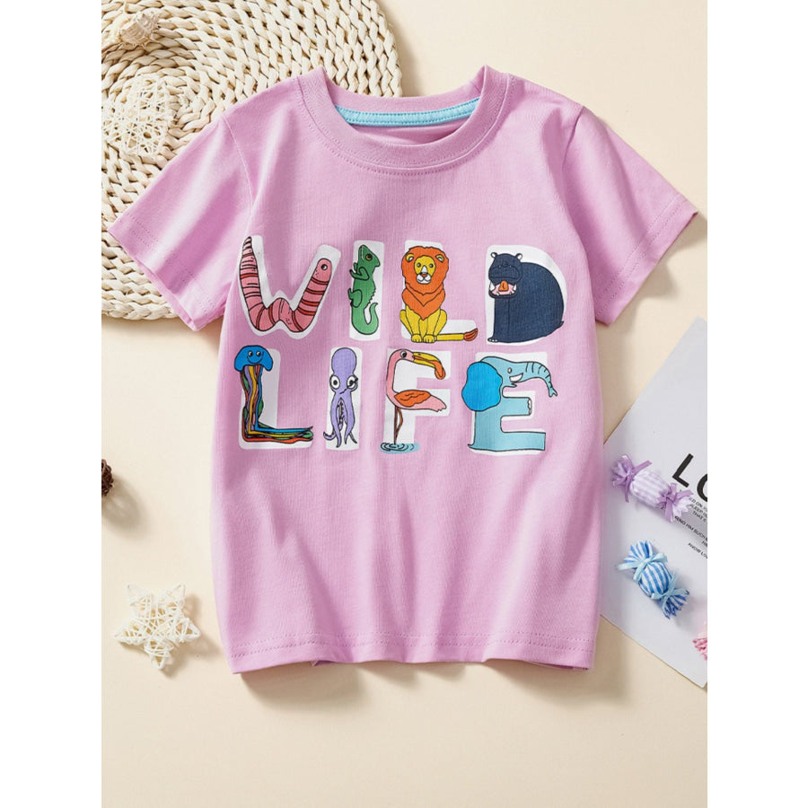 Children’s Wild Life Graphic Short Sleeve Tee Pink / 3Y Apparel and Accessories