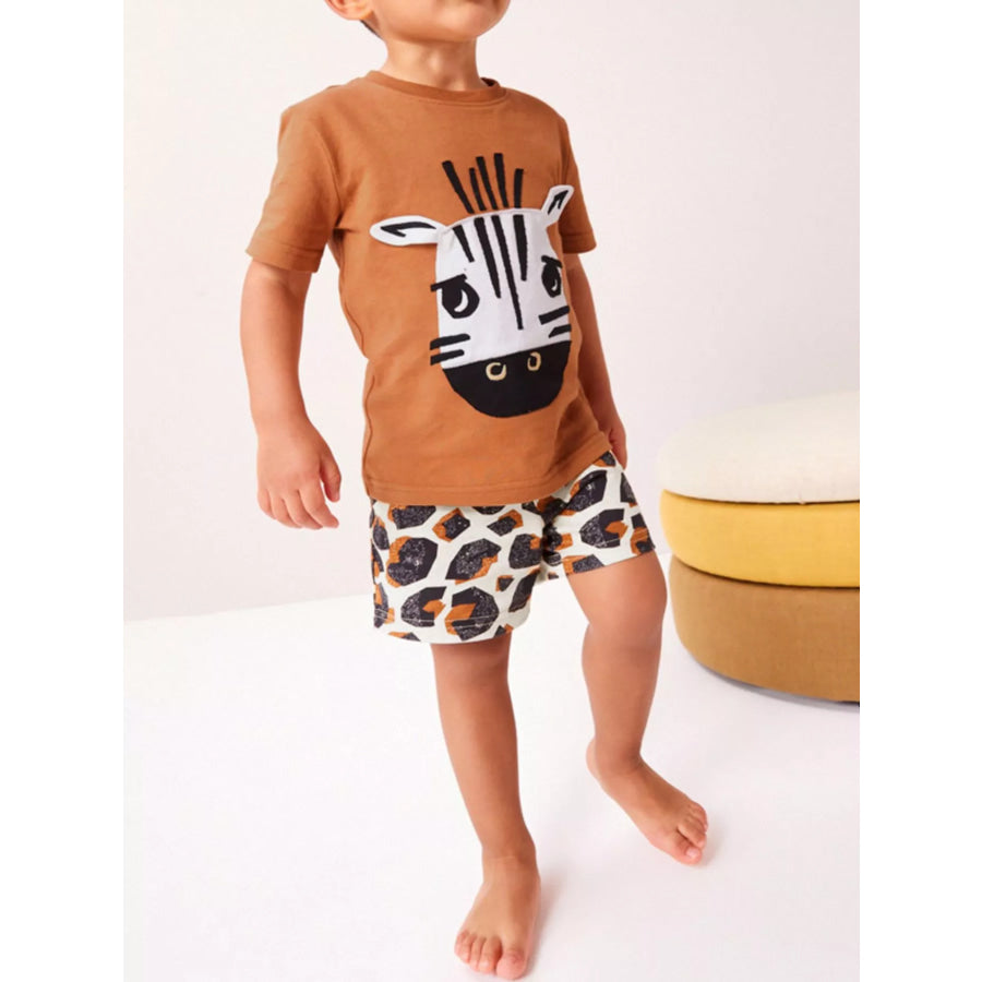 Children’s Zebra Face Tee and Shorts Set Terracotta / 5Y Apparel and Accessories