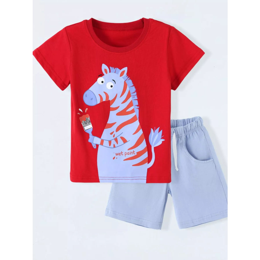 Children’s Zebra Graphic Round Neck T-Shirt and Shorts Set Apparel and Accessories