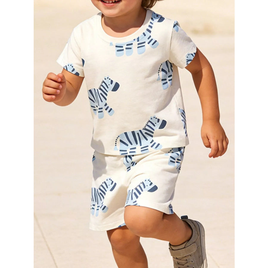 Children’s Zebra Print Casual Tee and Shorts Set Beige / 3T Apparel and Accessories