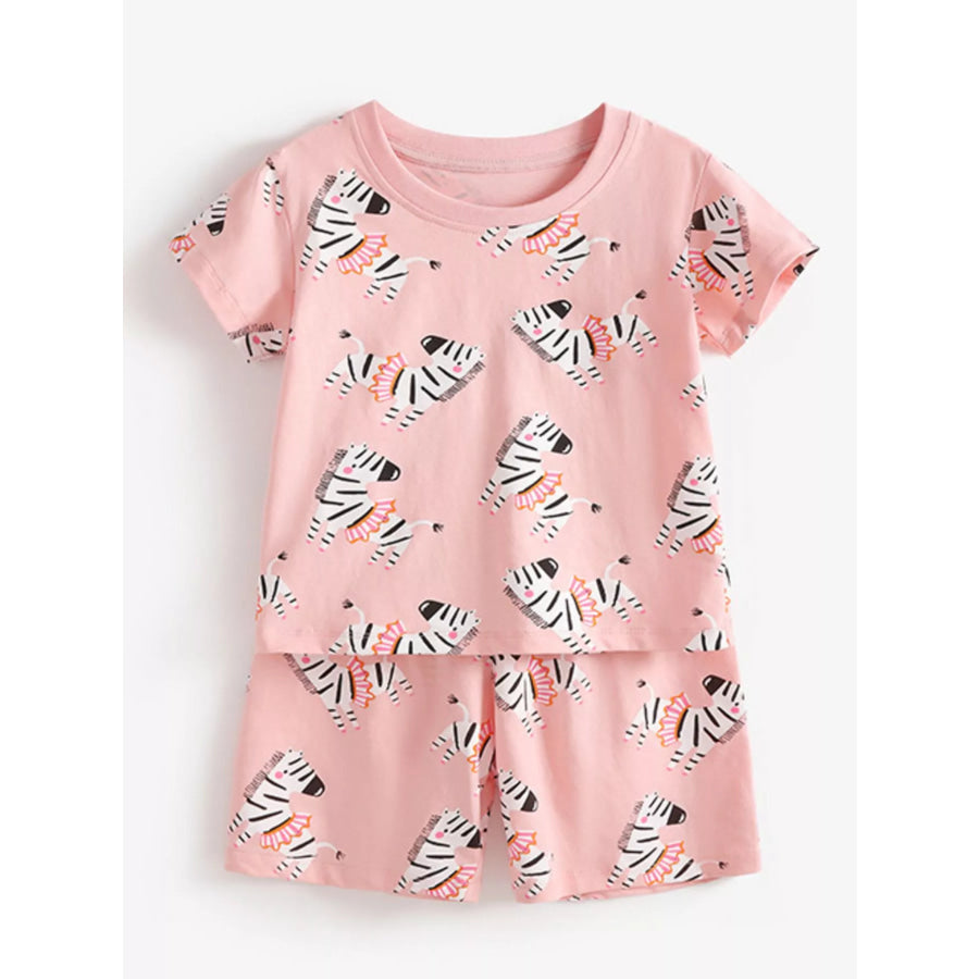 Children’s Zebra Print Round Neck Top and Shorts Set Apparel and Accessories