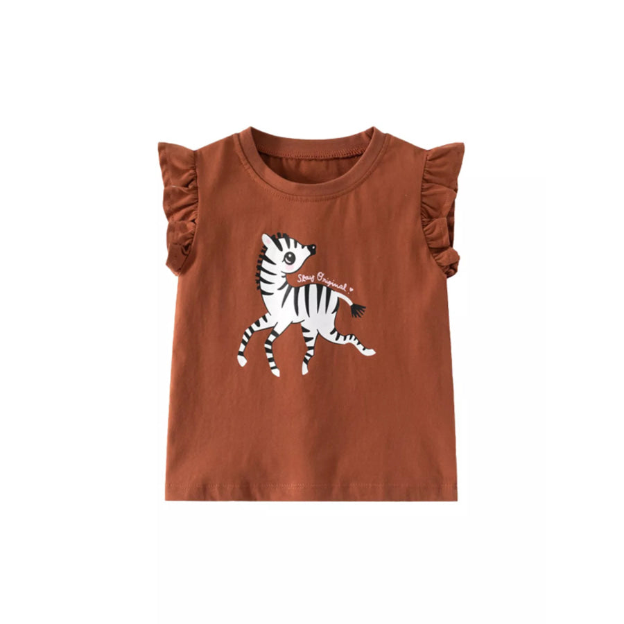 Children’s Zebra Print Ruffle Sleeve T-Shirt Dark Brown / 2T Apparel and Accessories