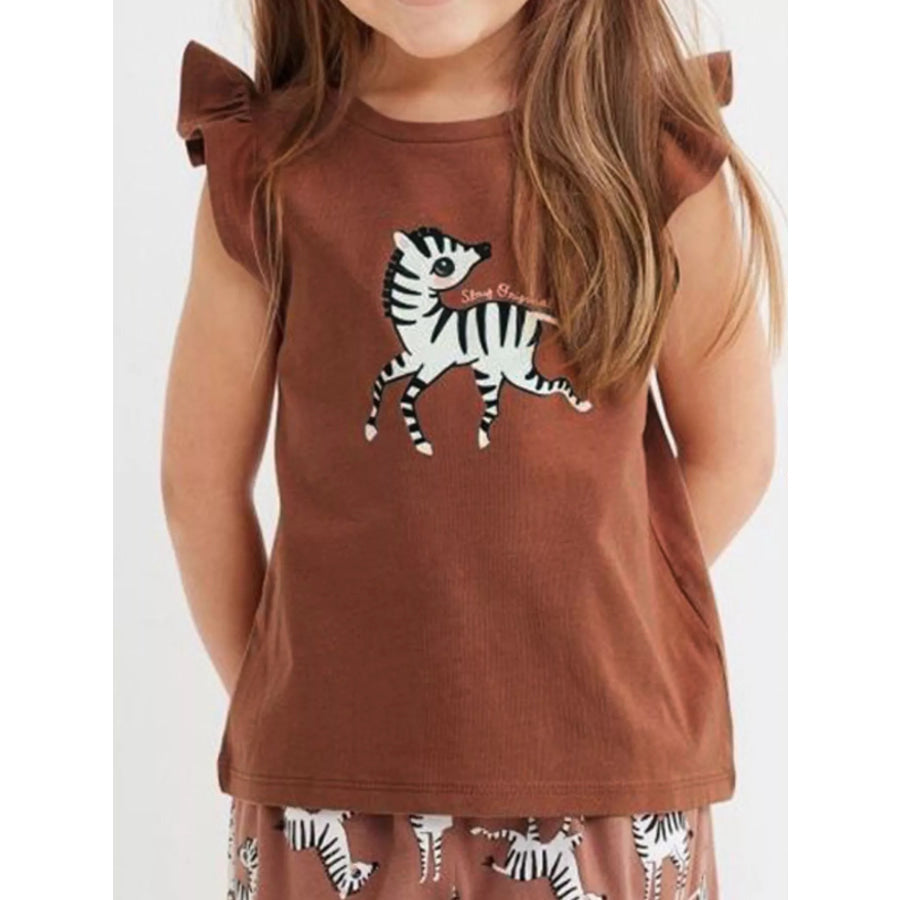Children’s Zebra Ruffle Cap Sleeve Top Burgundy / 6Y Apparel and Accessories