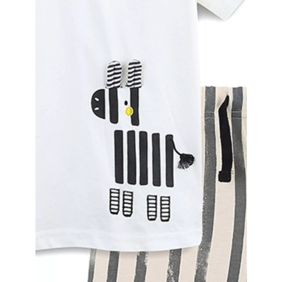 Children’s Zebra Short Sleeve Tee and Striped Shorts Set Apparel and Accessories