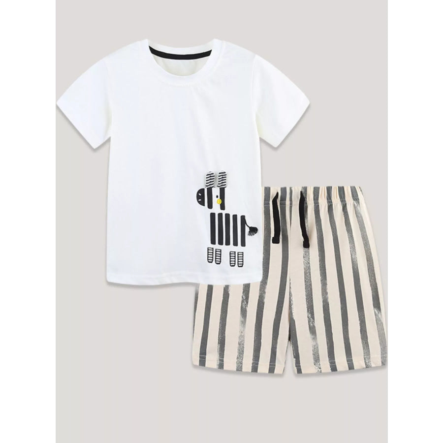 Children’s Zebra Short Sleeve Tee and Striped Shorts Set Apparel and Accessories