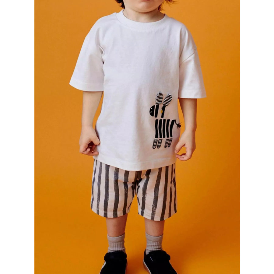 Children’s Zebra Short Sleeve Tee and Striped Shorts Set White / 2Y Apparel and Accessories