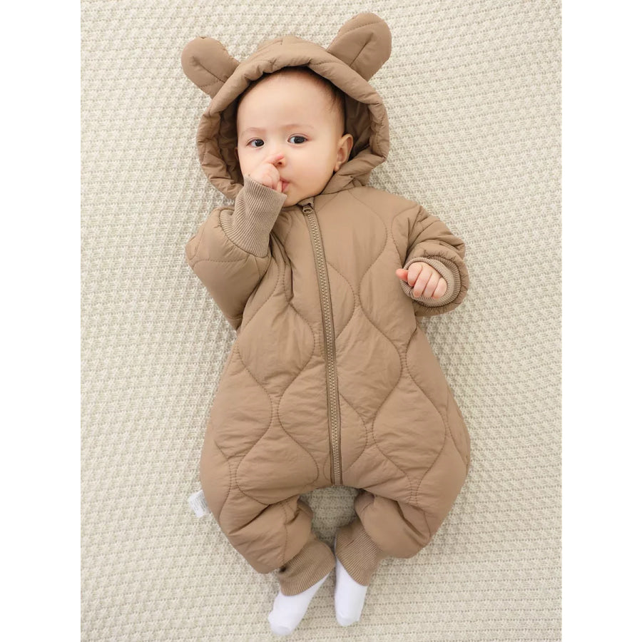 Children’s Zip Front Hooded Padded One-Piece Camel / 3-6M Apparel and Accessories