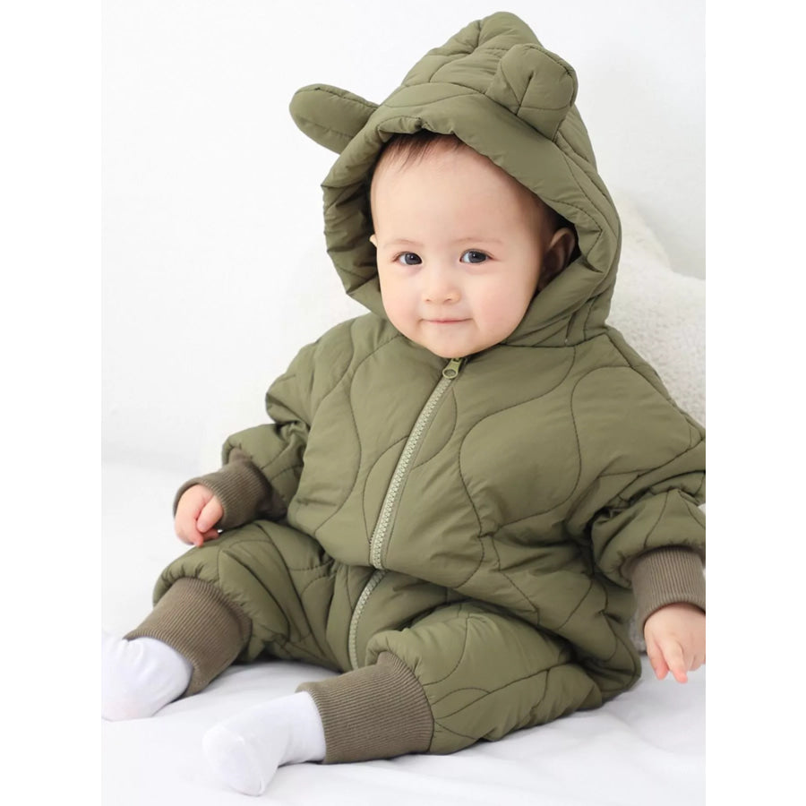 Children’s Zip Front Hooded Padded One-Piece Moss / 3-6M Apparel and Accessories