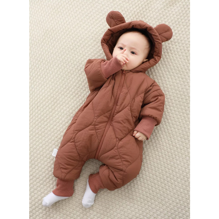 Children’s Zip Front Hooded Padded One-Piece Rust / 3-6M Apparel and Accessories