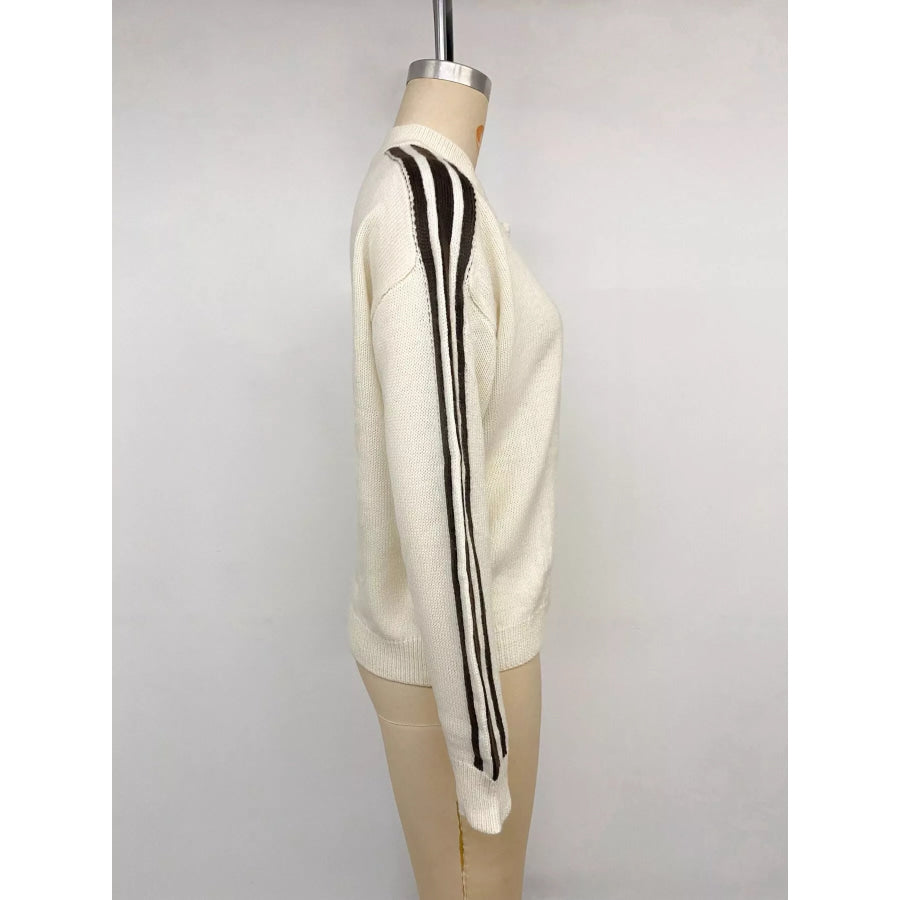 Chinese Knot Button Cardigan with Contrast Side Stripes Apparel and Accessories