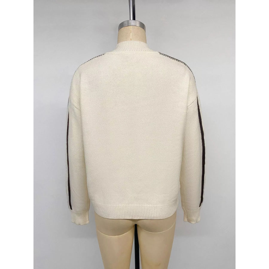 Chinese Knot Button Cardigan with Contrast Side Stripes Apparel and Accessories