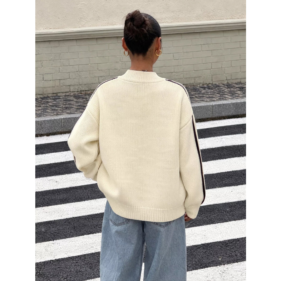 Chinese Knot Button Cardigan with Contrast Side Stripes Apparel and Accessories