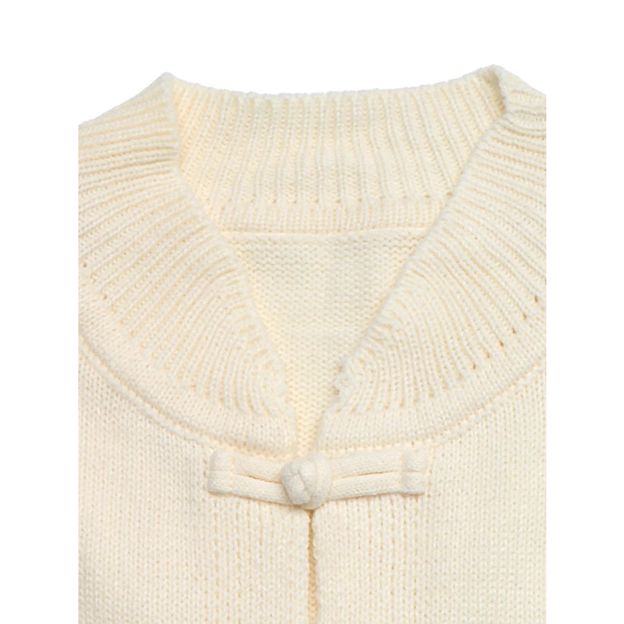 Chinese Knot Button Cardigan with Contrast Side Stripes Apparel and Accessories