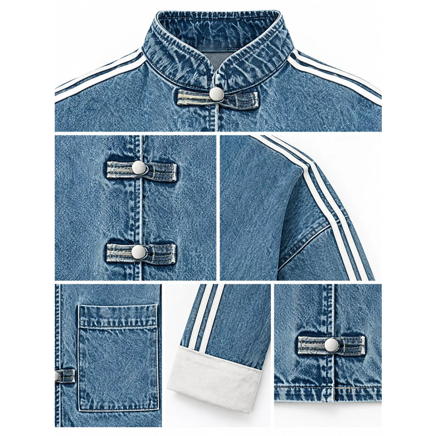 Chinese-Style Button Stand Collar Denim Jacket Apparel and Accessories