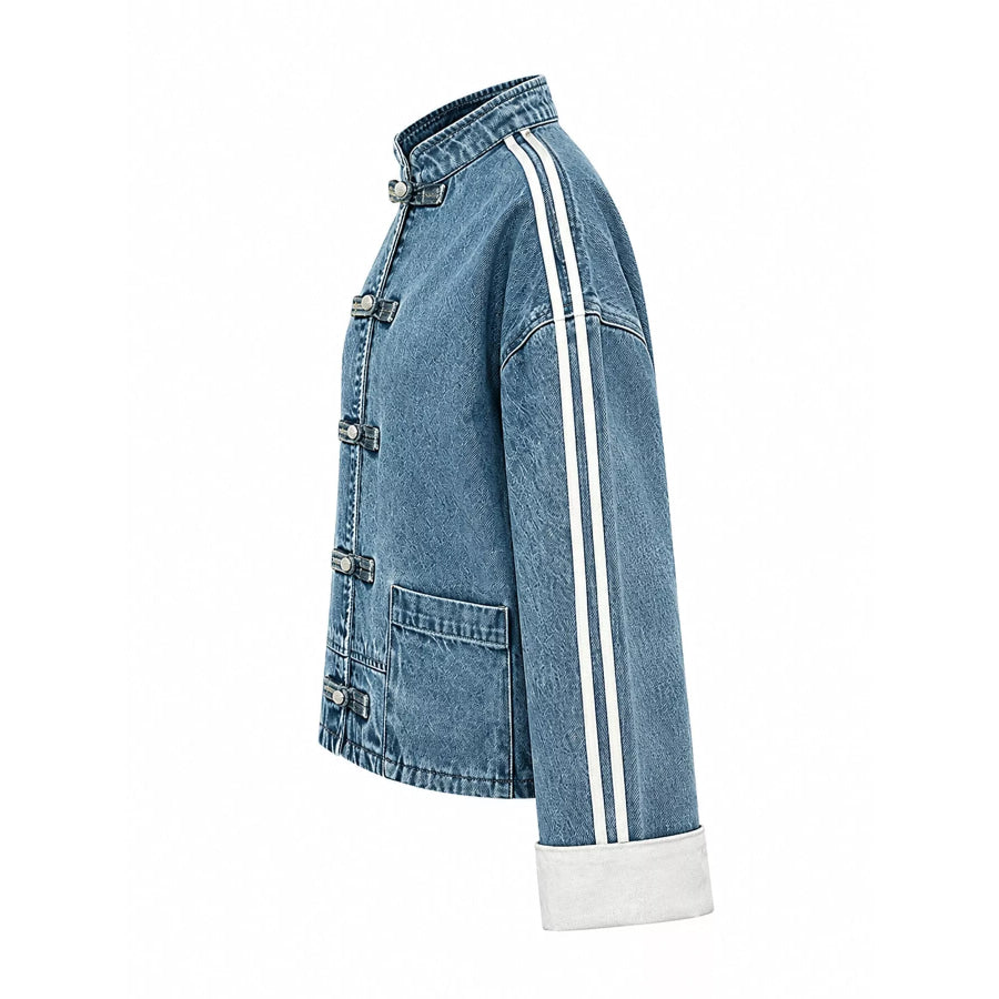 Chinese-Style Button Stand Collar Denim Jacket Apparel and Accessories