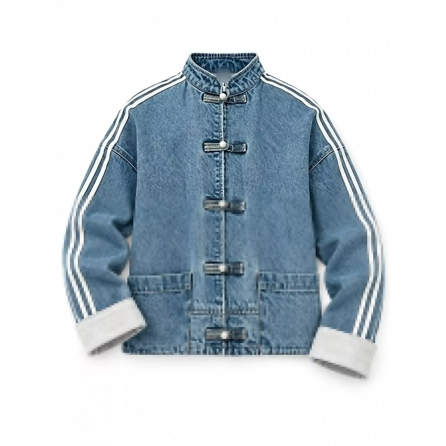 Chinese-Style Button Stand Collar Denim Jacket Blue / XS Apparel and Accessories