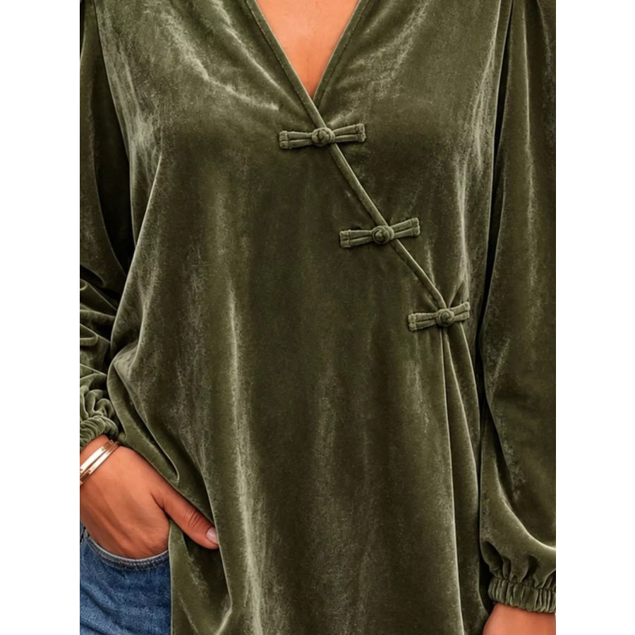 Chinese-Style Knot Buttons Velvet Blouse Apparel and Accessories