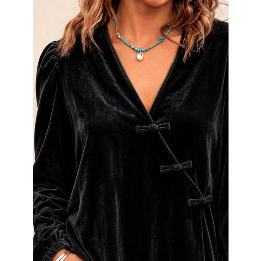 Chinese-Style Knot Buttons Velvet Blouse Apparel and Accessories