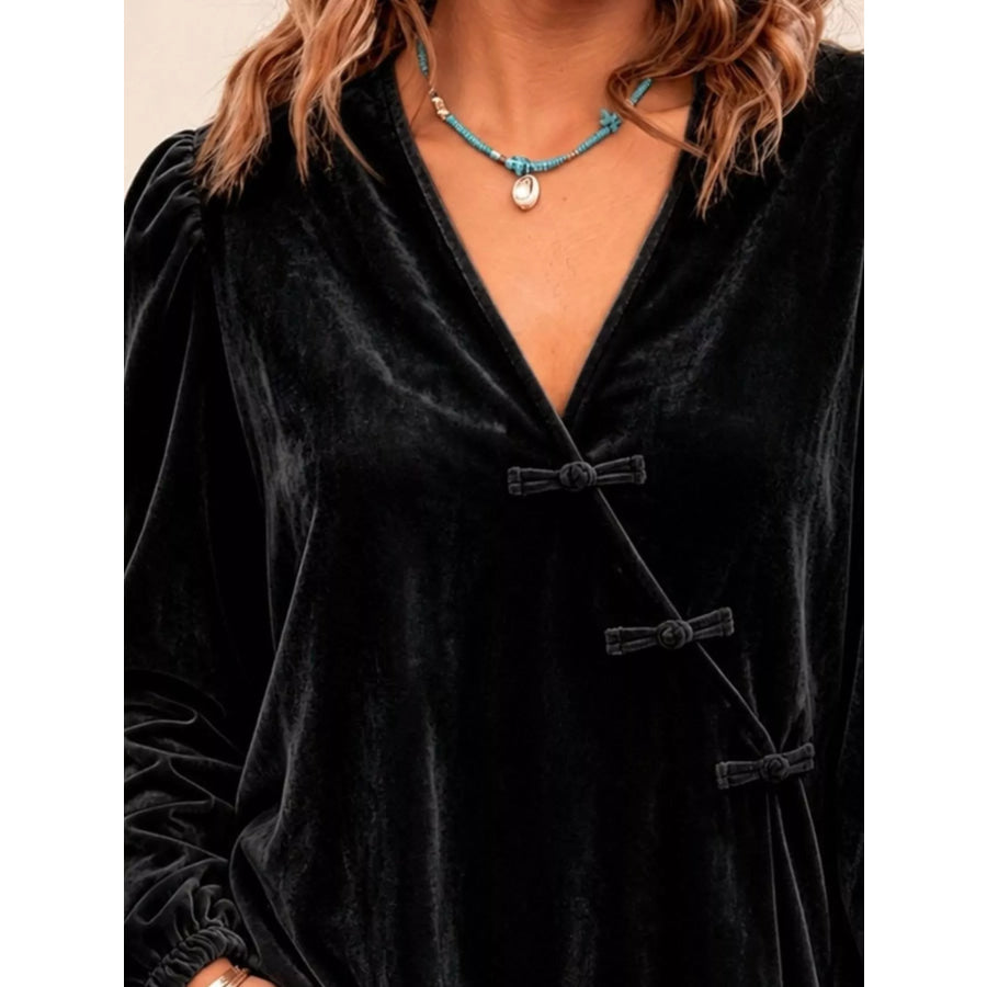 Chinese-Style Knot Buttons Velvet Blouse Apparel and Accessories