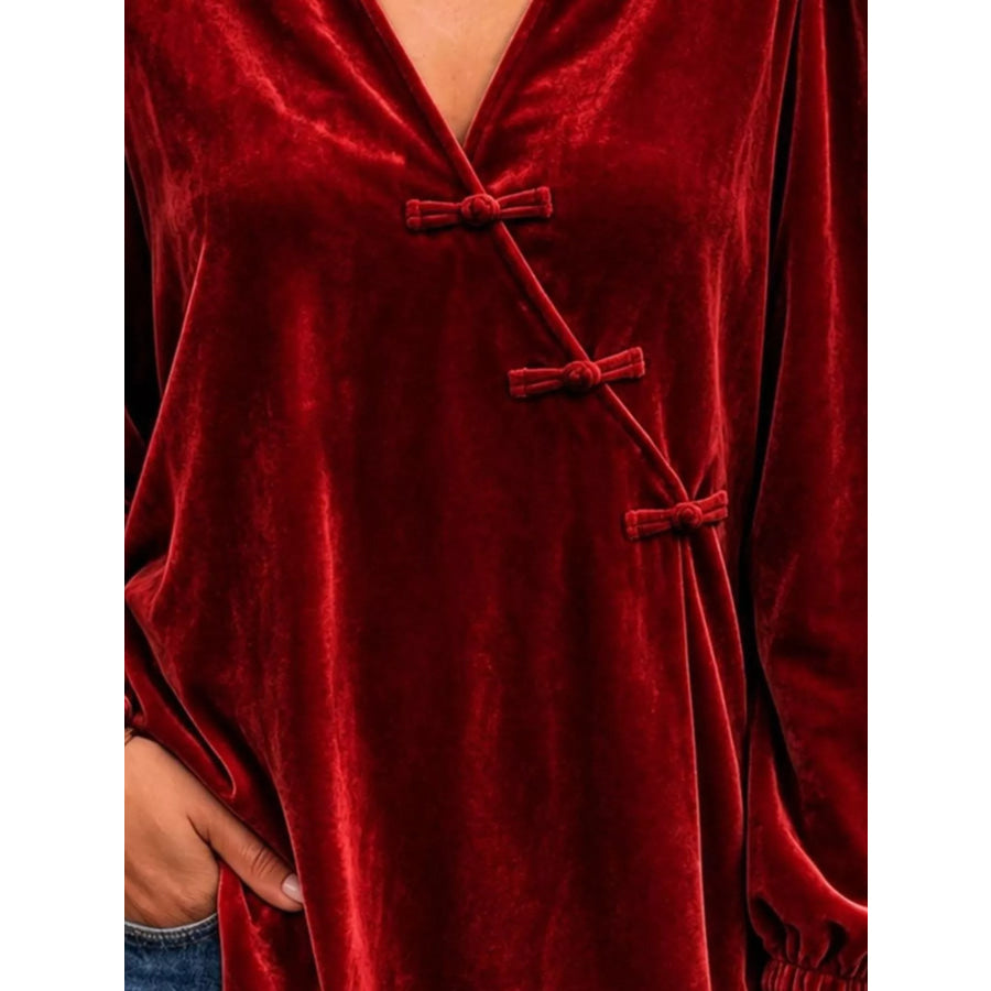 Chinese-Style Knot Buttons Velvet Blouse Apparel and Accessories
