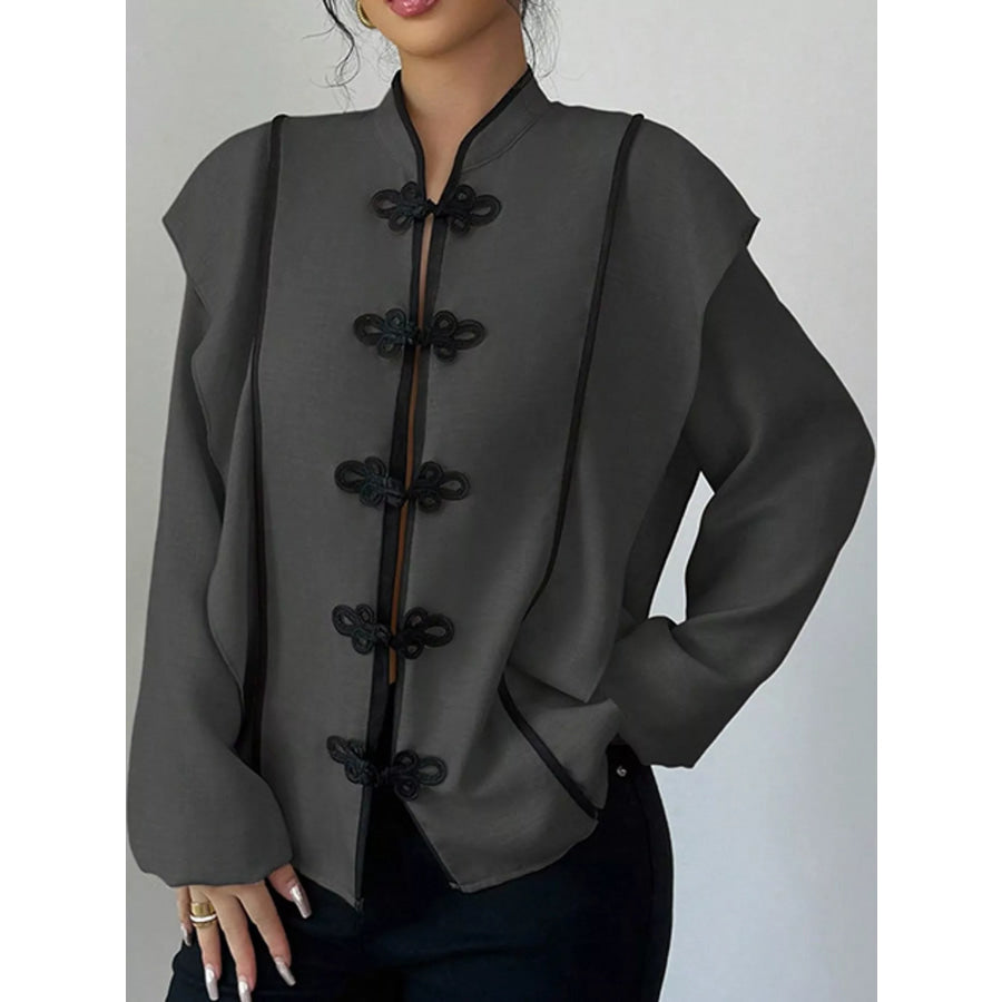 Chinese-Style Mandarin Collar Blouse Apparel and Accessories